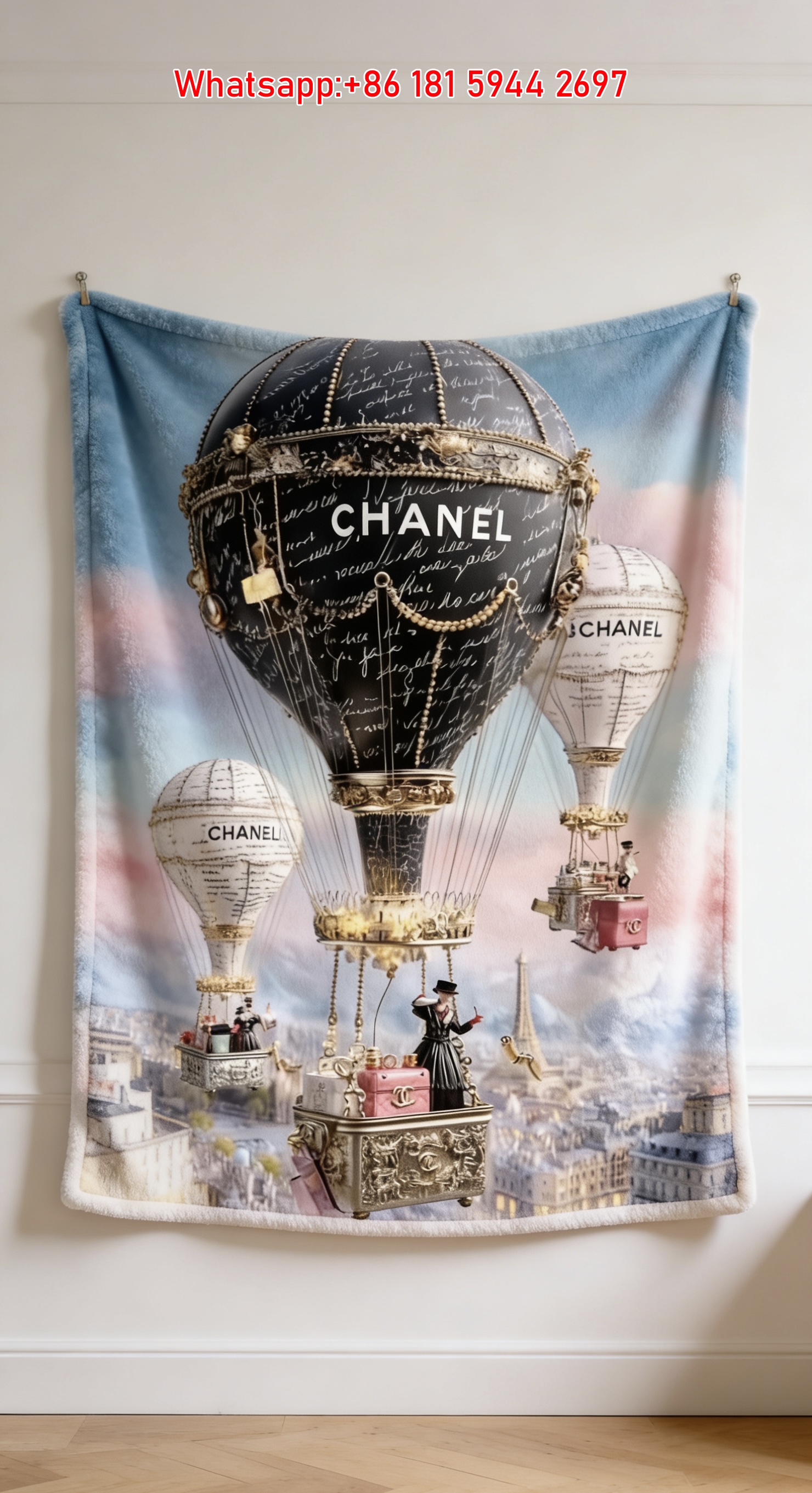 Chanel Flannel Throw Blanket – Luxury Chanel Hot Air Balloon Paris Print IMG_7341